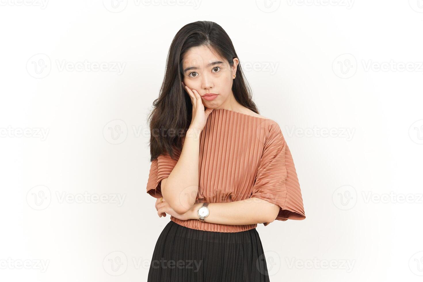 Get Bored Of Beautiful Asian Woman Isolated On White Background photo