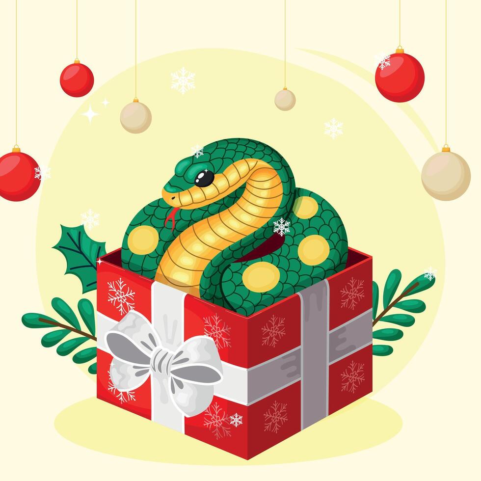 The symbol of the new year is a Snake, which is in a gift box Christmas poster vector