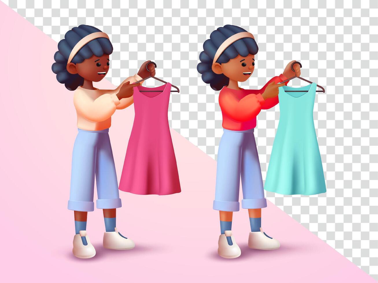 Woman holding clothes on hanger. 3d suitable for, promotion, advertising and design elements vector
