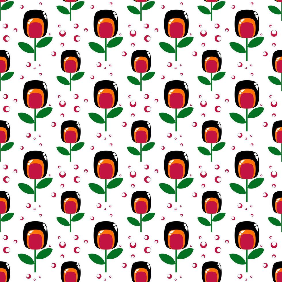 Seamless pattern with red and black roses on white background. vector