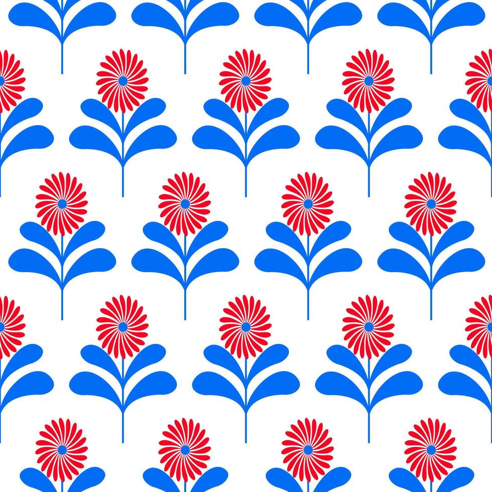 Seamless pattern with red and blue flowers on a white background vector