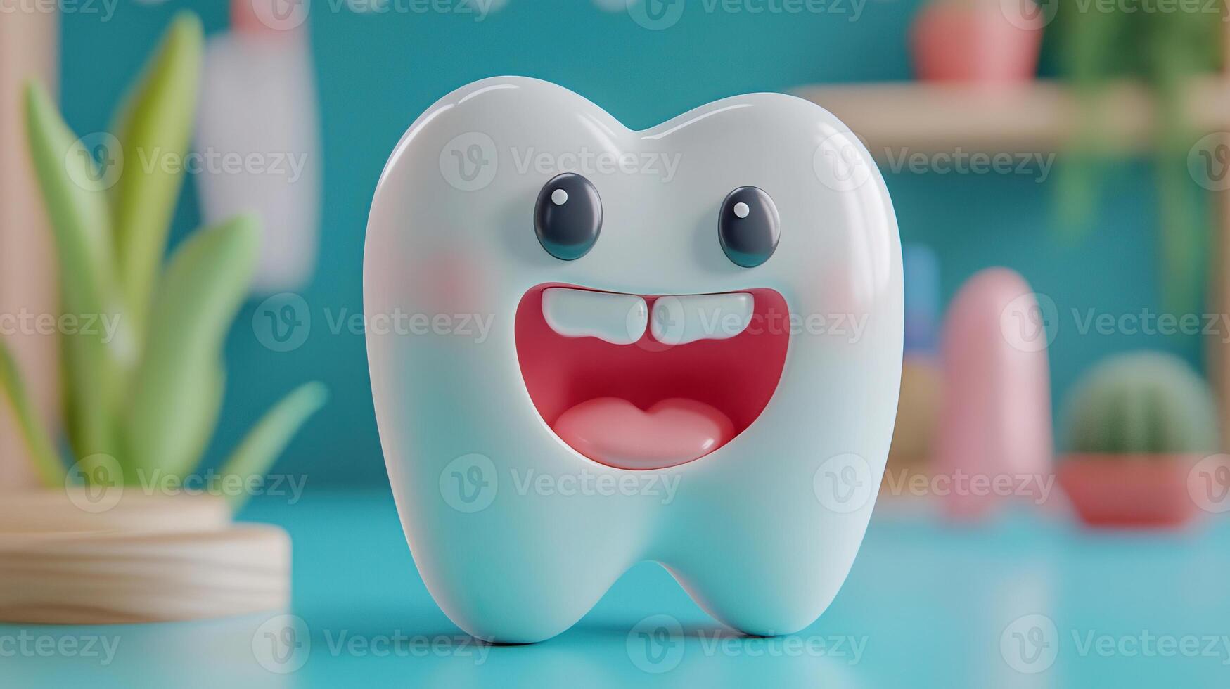 A Happy Tooth Character is Surrounded by Various Colorful and Fun Elements photo