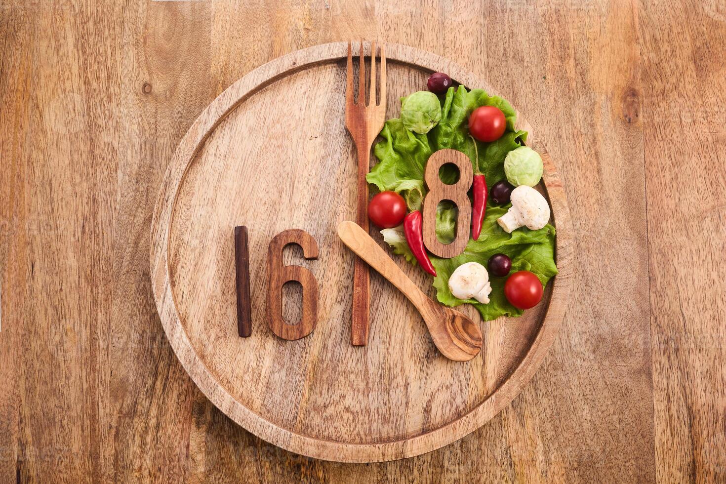 Intermittent fasting benefits. Intermittent fasting concept 16.8. photo