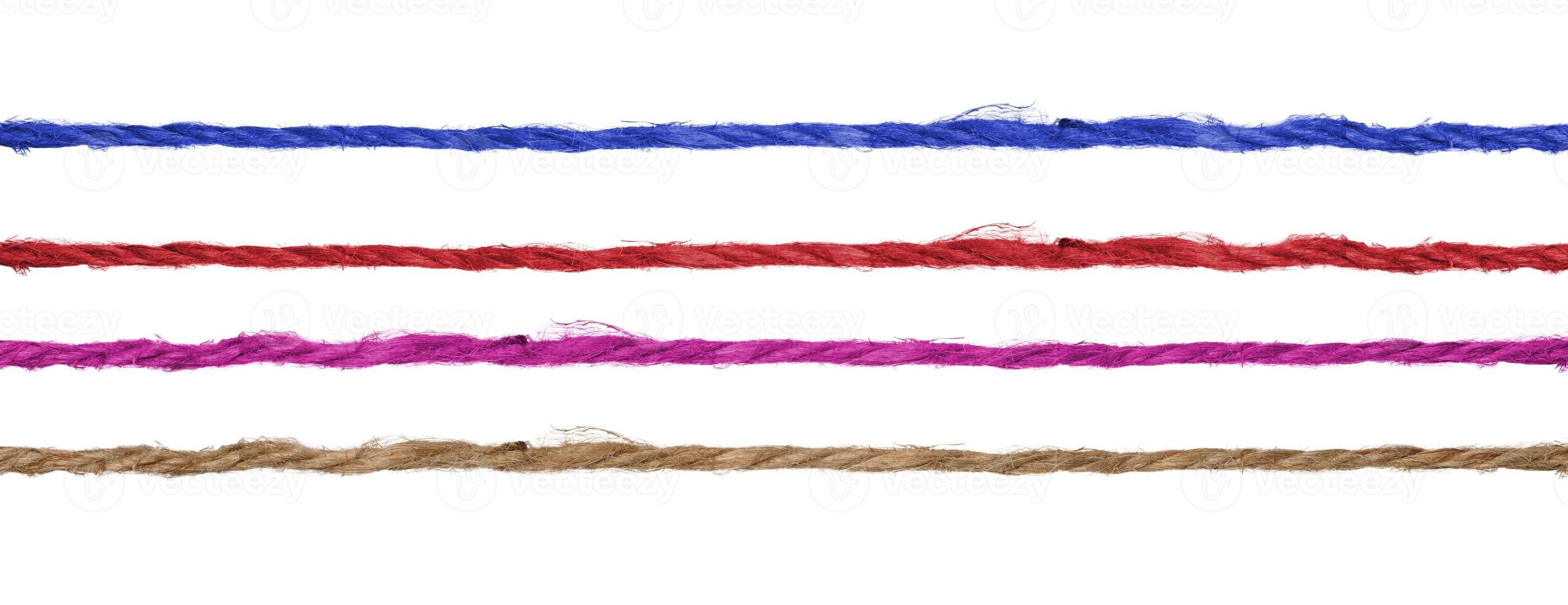 Multicolored jute rope on isolated background, packaging photo