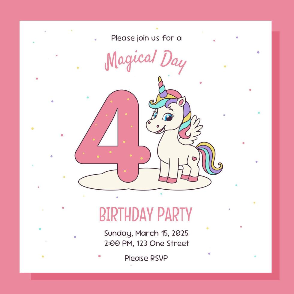 Unicorn concept. Birthday party invitation card with unicorn and birthday anniversary number. vector