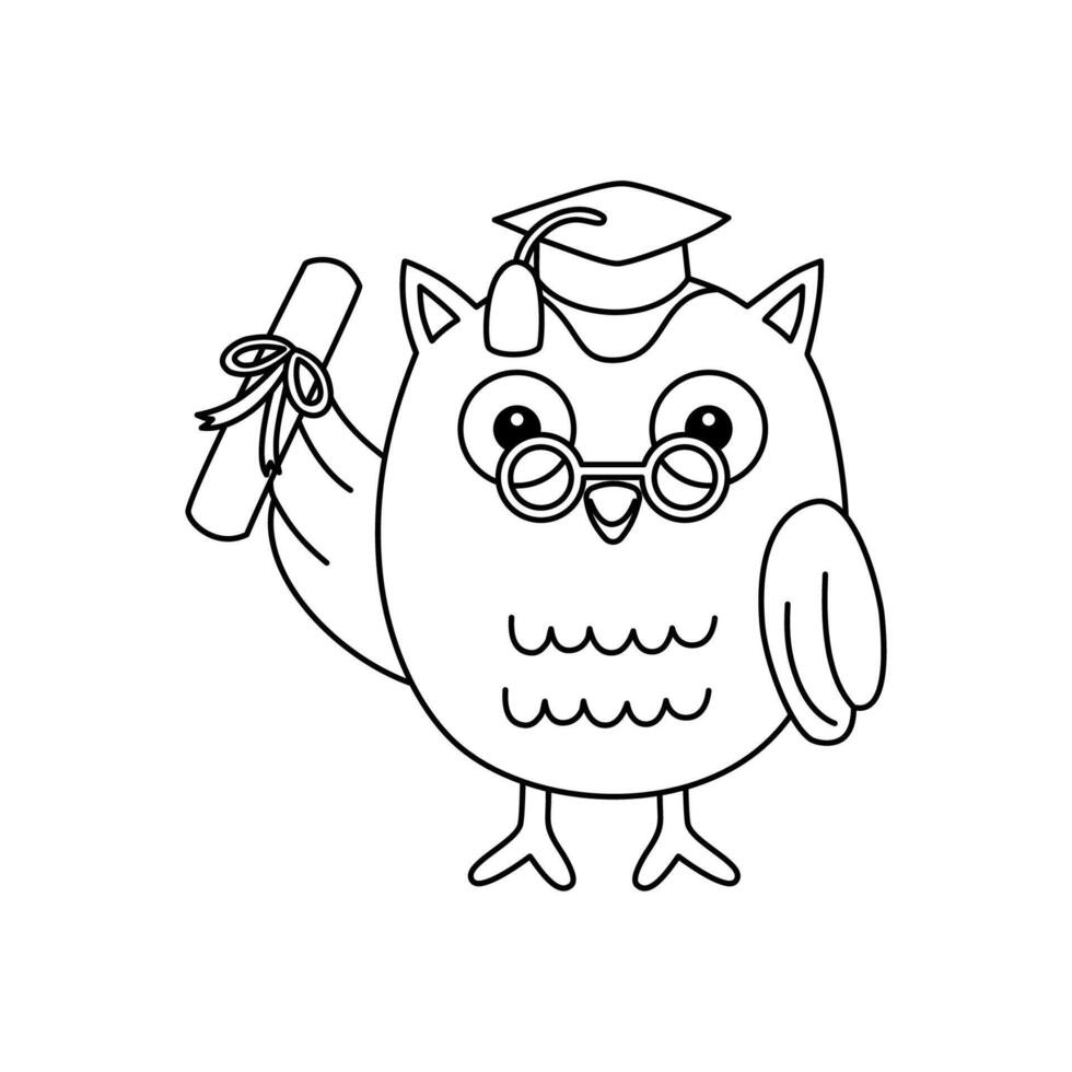 cute owl graduation outline printable coloring activity vector