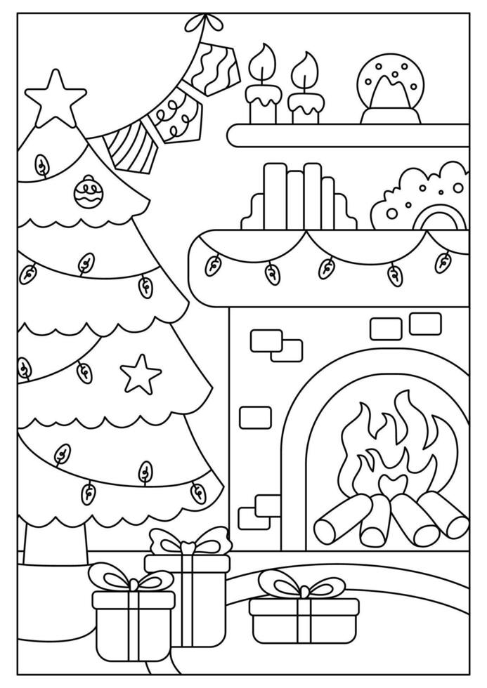 Christmas Tree Printable Coloring Page for Kid vector