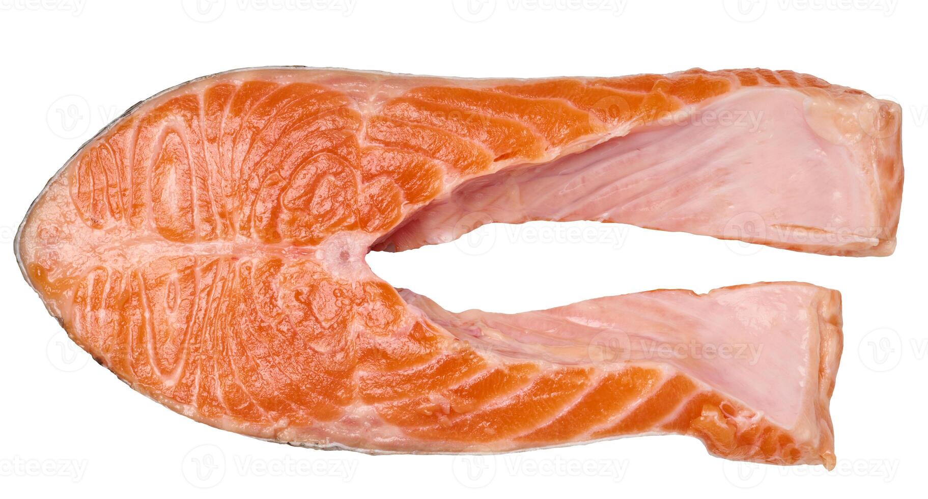 Raw salmon steak on a white isolated background photo