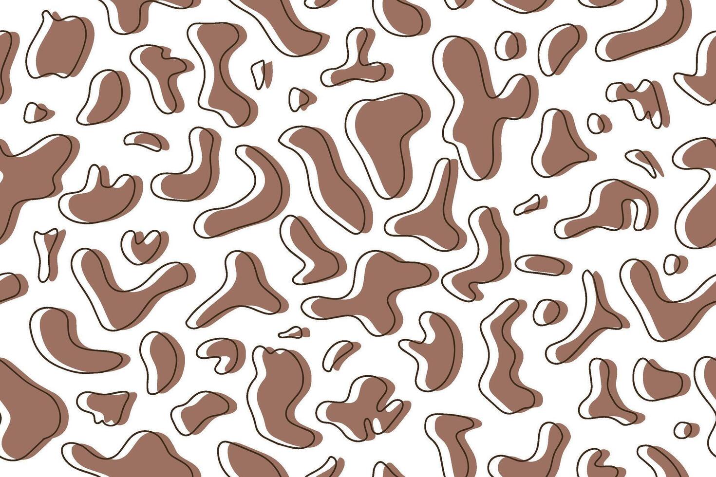 Seamless pattern of organic liquid stains of the color of the year 2025 Mocha Mousse. Abstract stains. Flat design, . White background vector