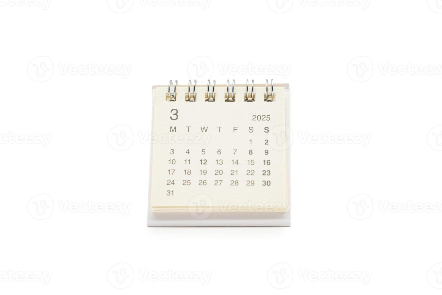Simple desk calendar for MARCH 2025 isolated on white background. Calendar concept with copy space. 2025 MAR calendar. photo