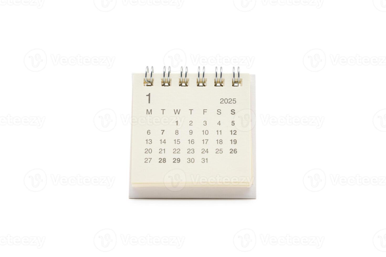 Simple desk calendar for JANUARY 2025 isolated on white background. Calendar concept with copy space. 2025 JAN calendar. photo