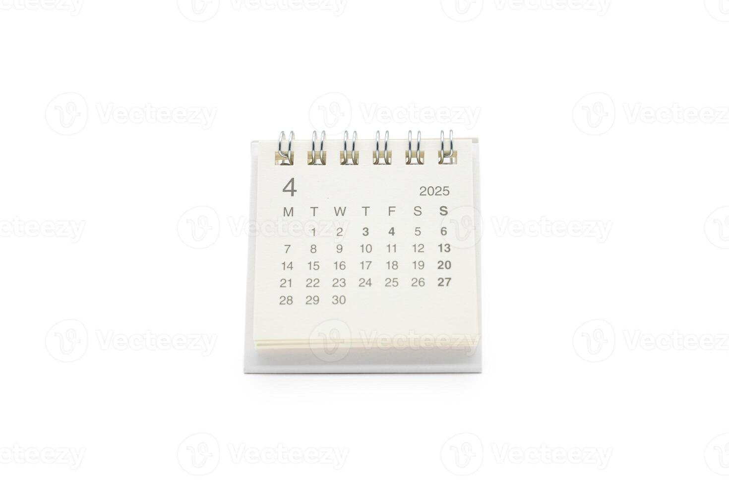 Simple desk calendar for APRIL 2025 isolated on white background. Calendar concept with copy space. 2025 APR calendar. photo
