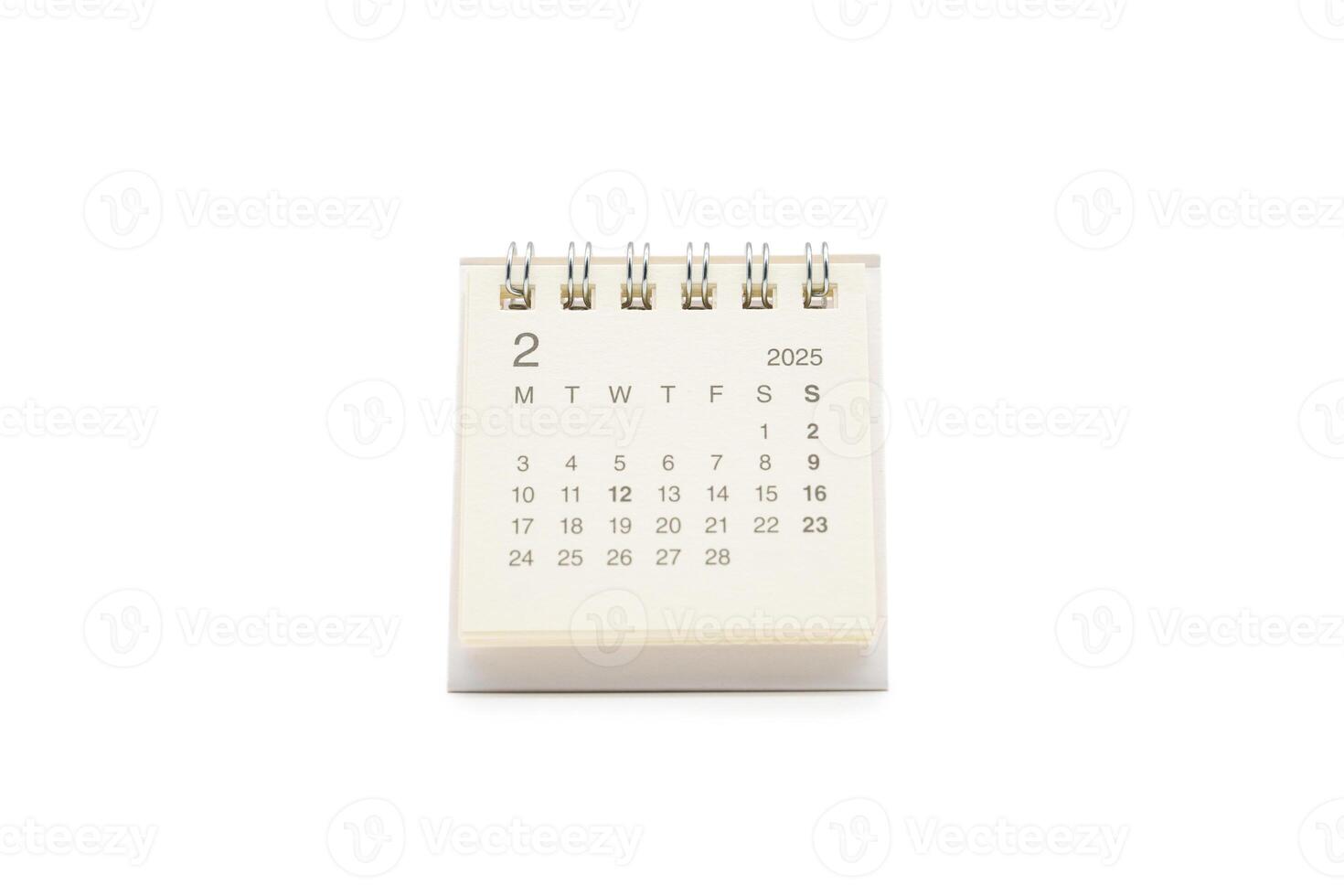 Simple desk calendar for FEBRUARY 2025 isolated on white background. Calendar concept with copy space. 2025 FEB calendar. photo