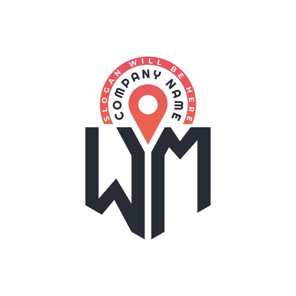 WM Location Logo Design for Human Resources, Recruitment, and Navigation - Letter WM Logo with Location Icon for Business and Technology vector