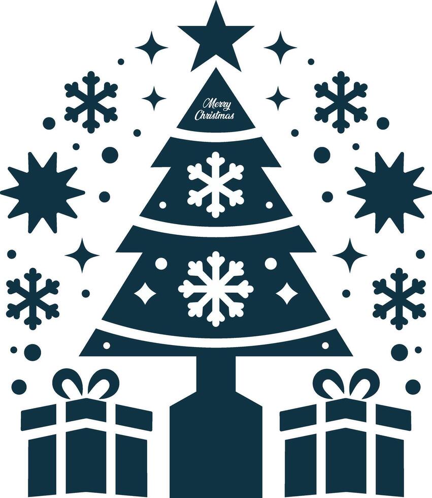 christmas tree with gifts and snowflakes on a white background vector