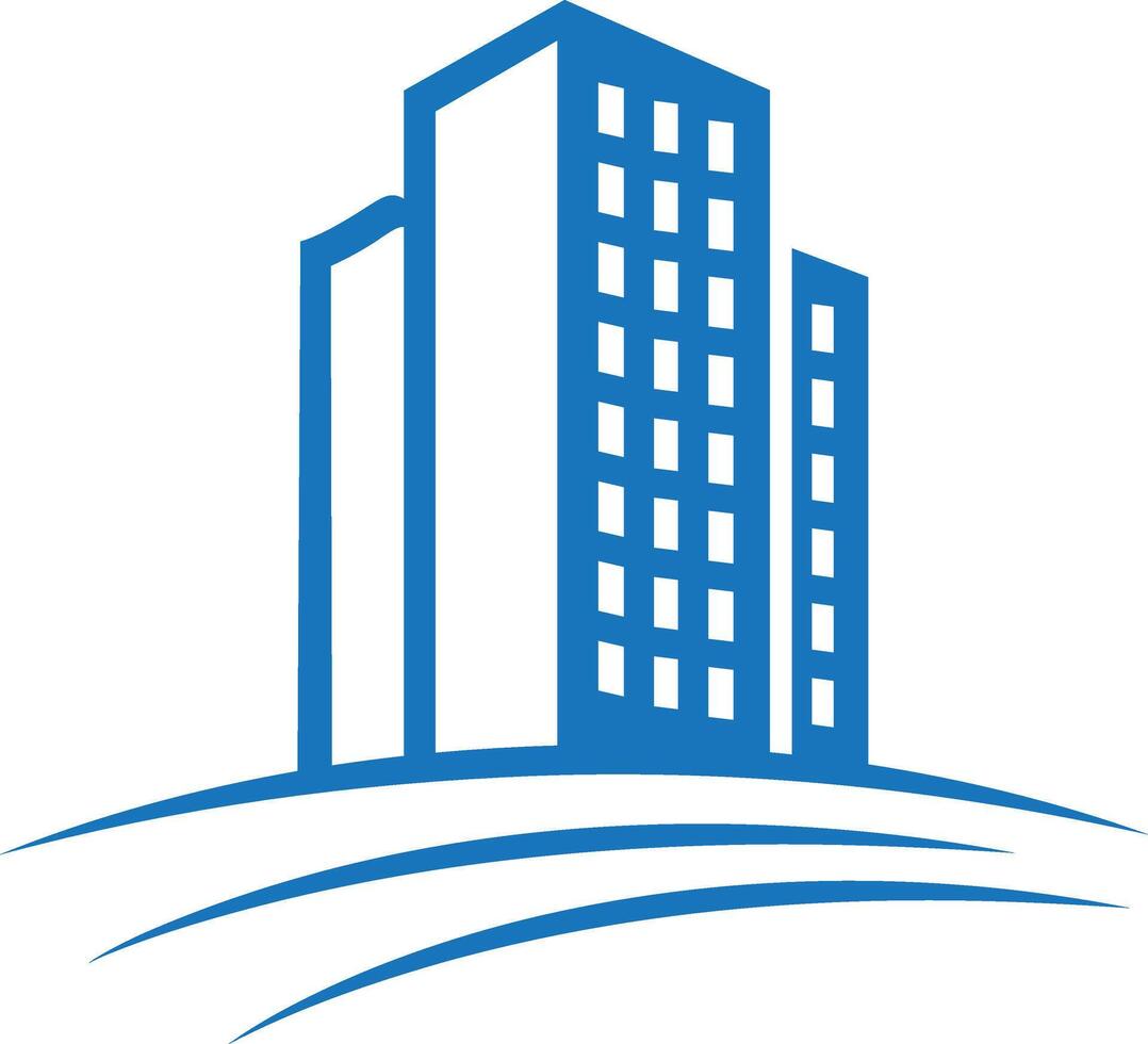 a blue building icon on a white background vector