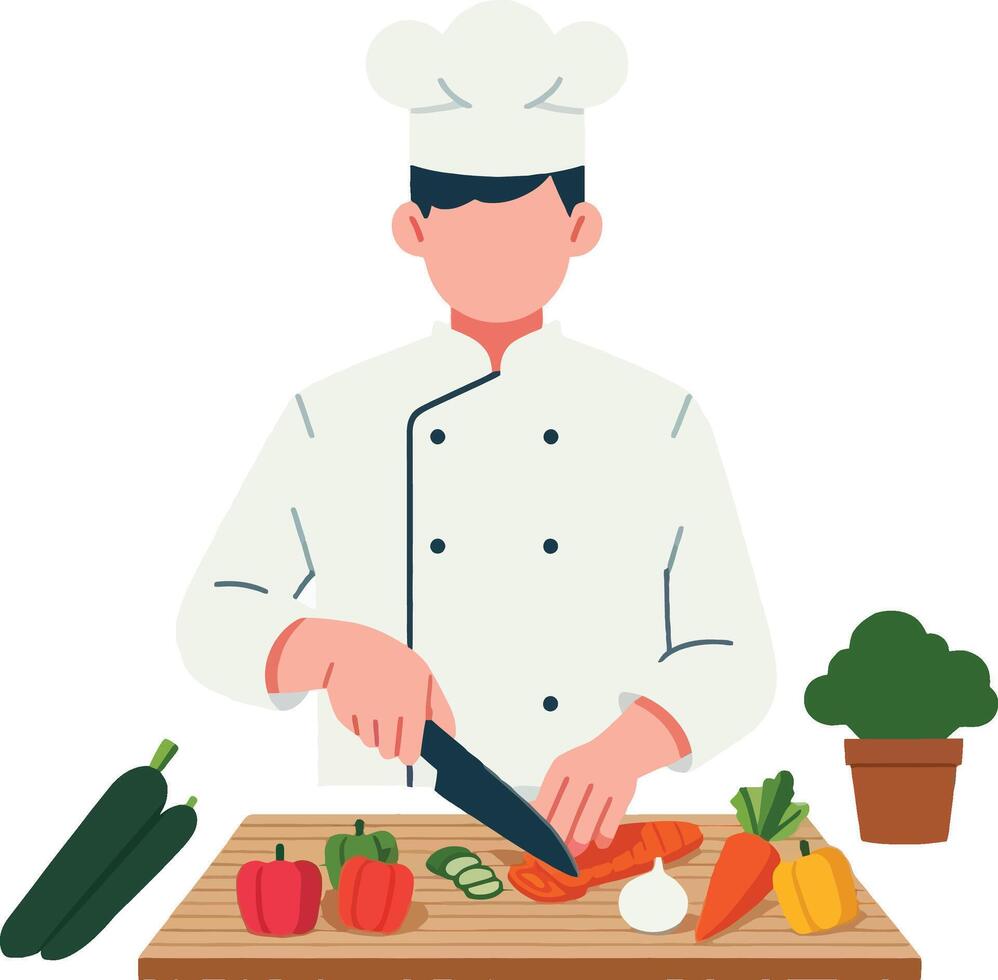 chef preparing vegetables on cutting board illustration vector