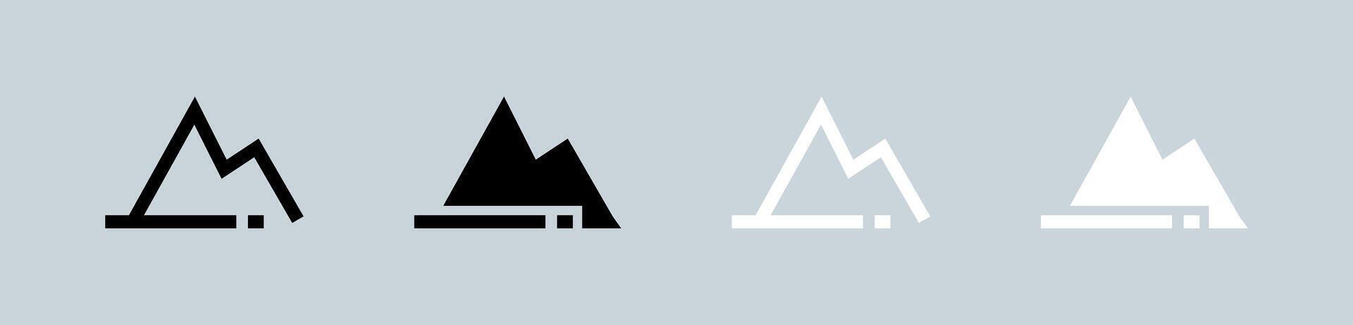Mountain icon set in black and white. Adventure signs illustration. vector