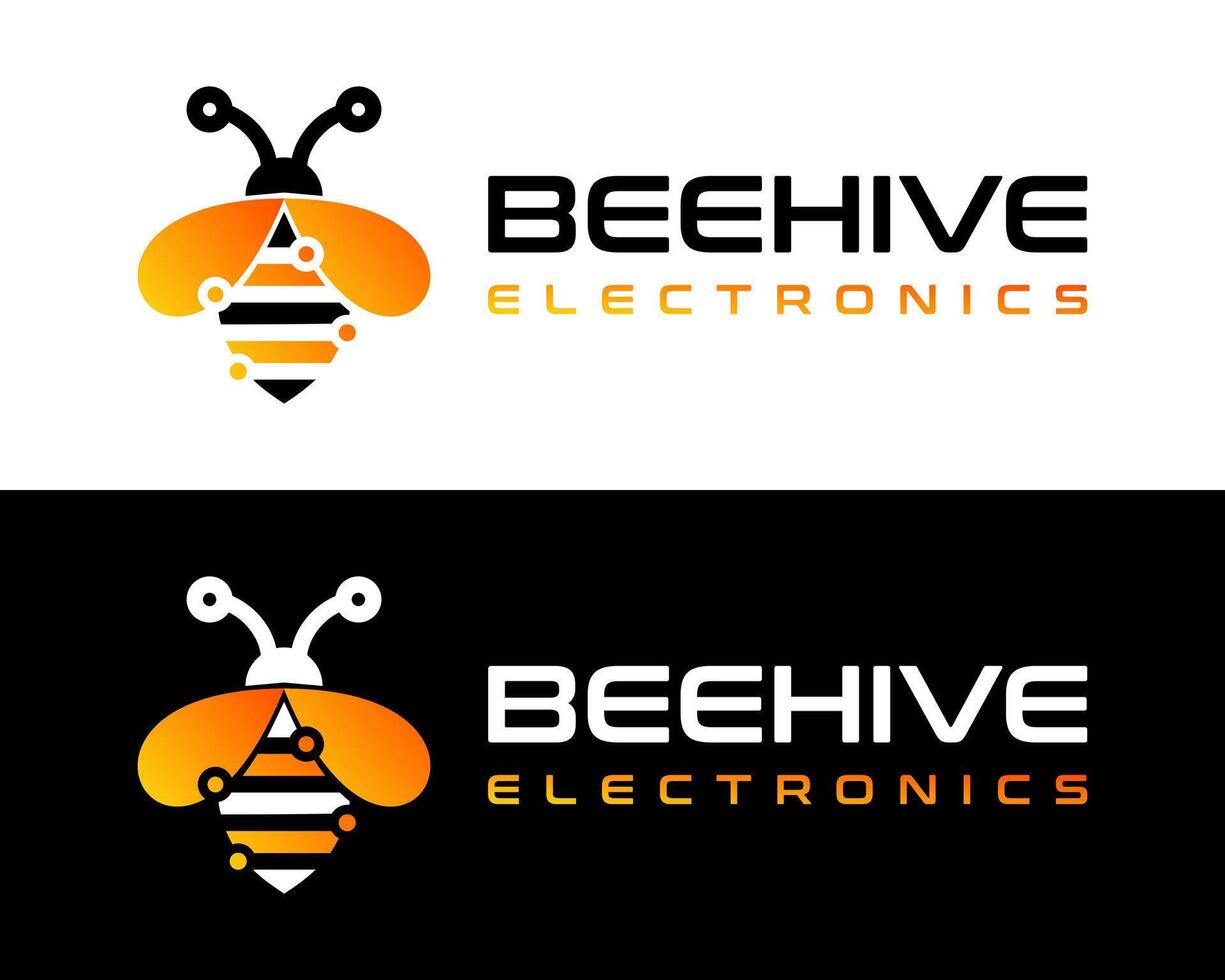 Bee and electronic technology connection logo design. vector