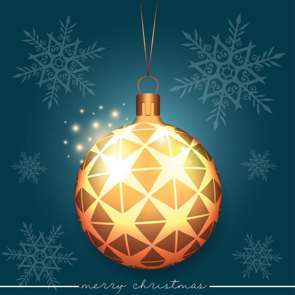 Free Christmas tree ornament with a star pattern design, set against a blue background with snowflakes. vector