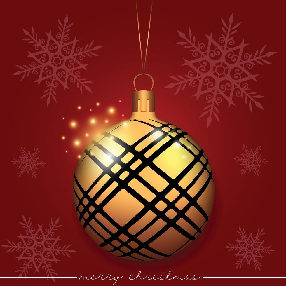 Elegant free Christmas tree ornament with a line pattern design, set against a red background with snowflakes. vector