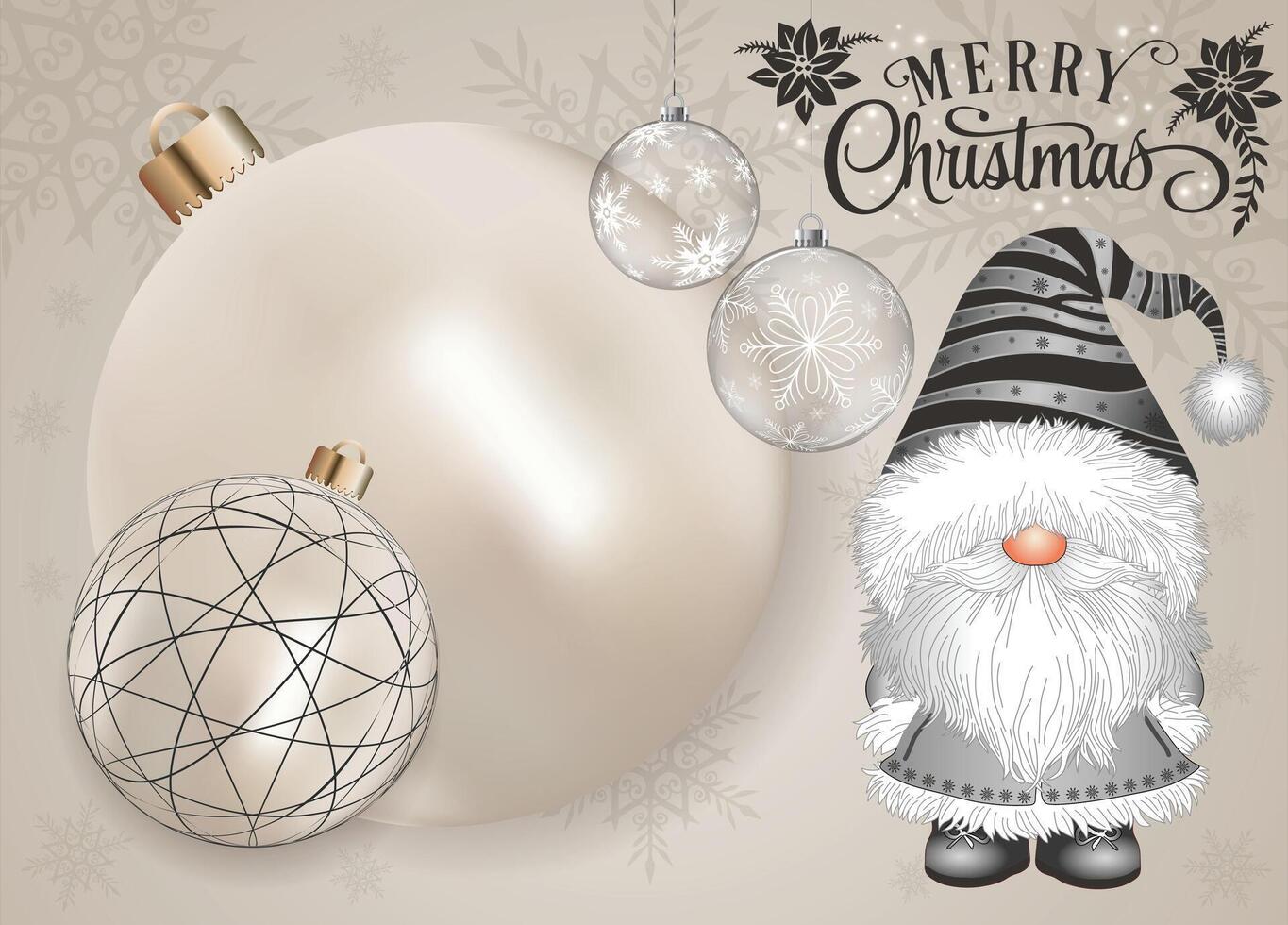 Adorable gnome dressed in a gray Christmas outfit adorned with pearly ornaments. vector