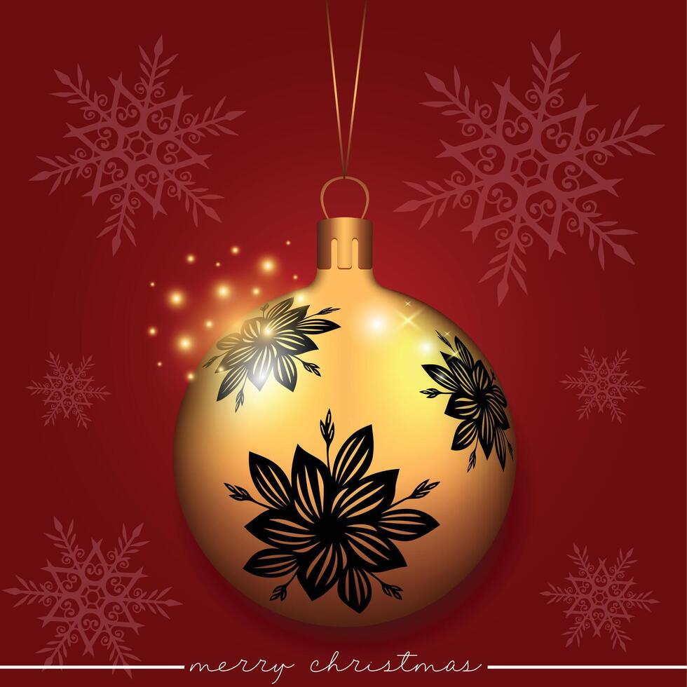 Free Christmas ornament featuring a floral design on a red background. vector