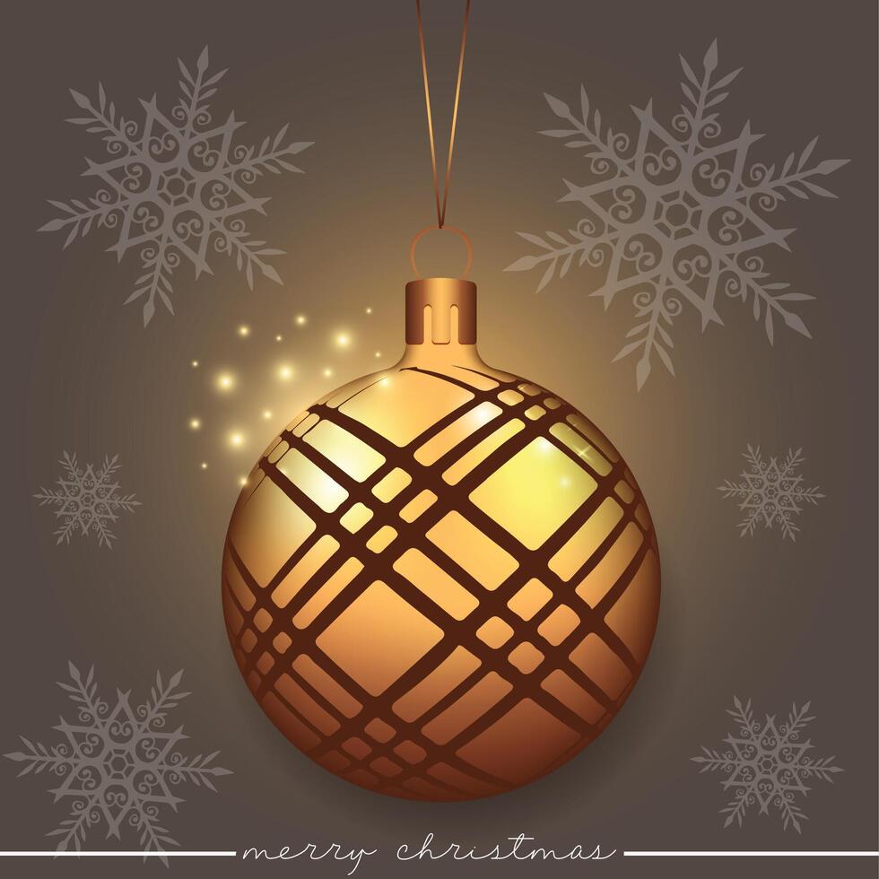 Elegant free Christmas tree ornament with a line pattern design, set against a brown background with snowflakes. vector