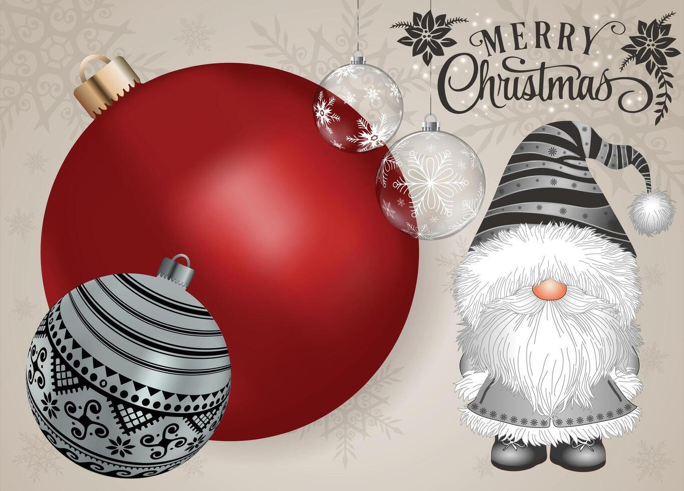 Adorable gnome dressed in a gray Christmas outfit adorned with ornaments. vector