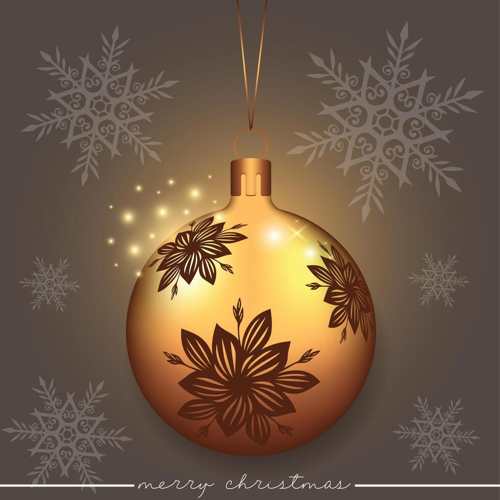 Free Christmas ornament featuring a floral design on a brown background. vector