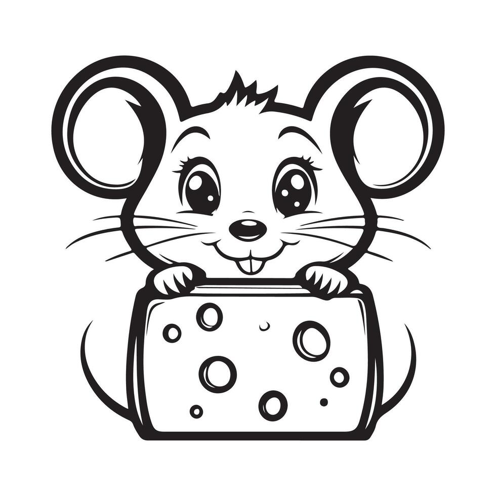 Black and white Mouse holding cheese Stock Images design isolated on white background vector
