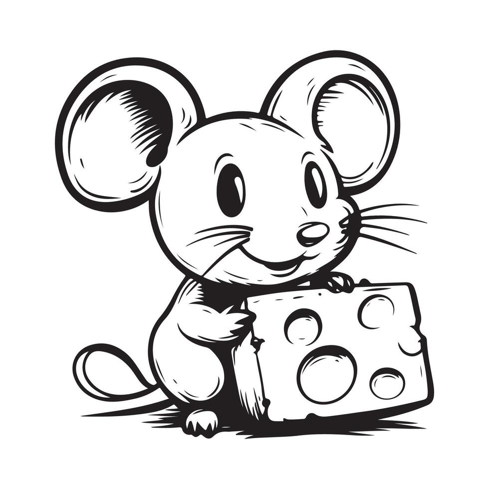 Mouse holding cheese Stock Images design isolated on white background vector