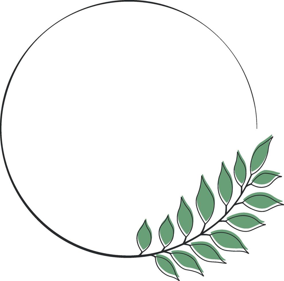round frame with a branch from a tree with green leaves without background vector