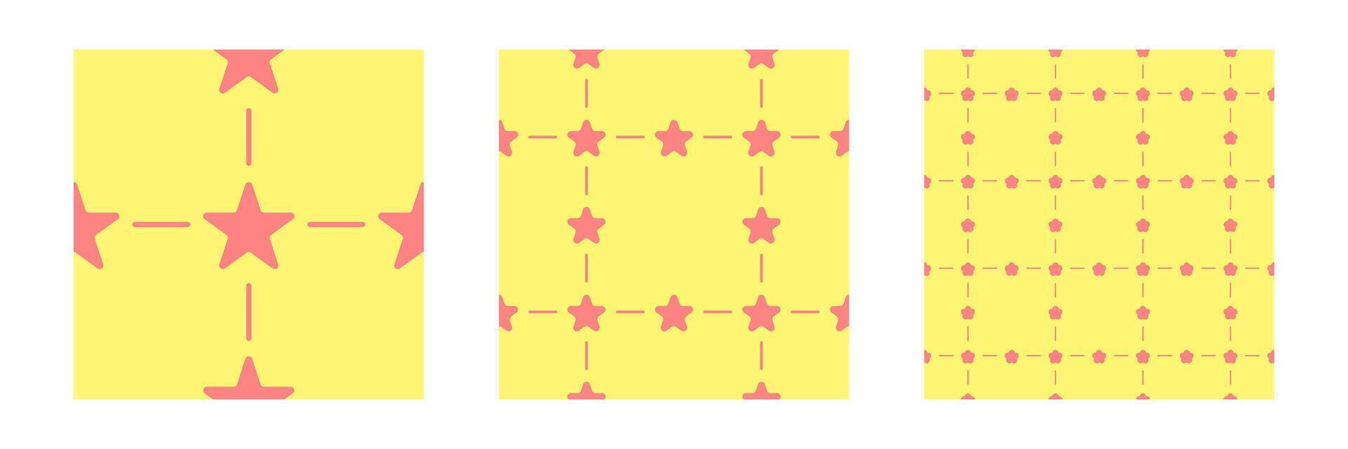 Abstract Seamless pattern set red color star shape and line on yellow color background vector