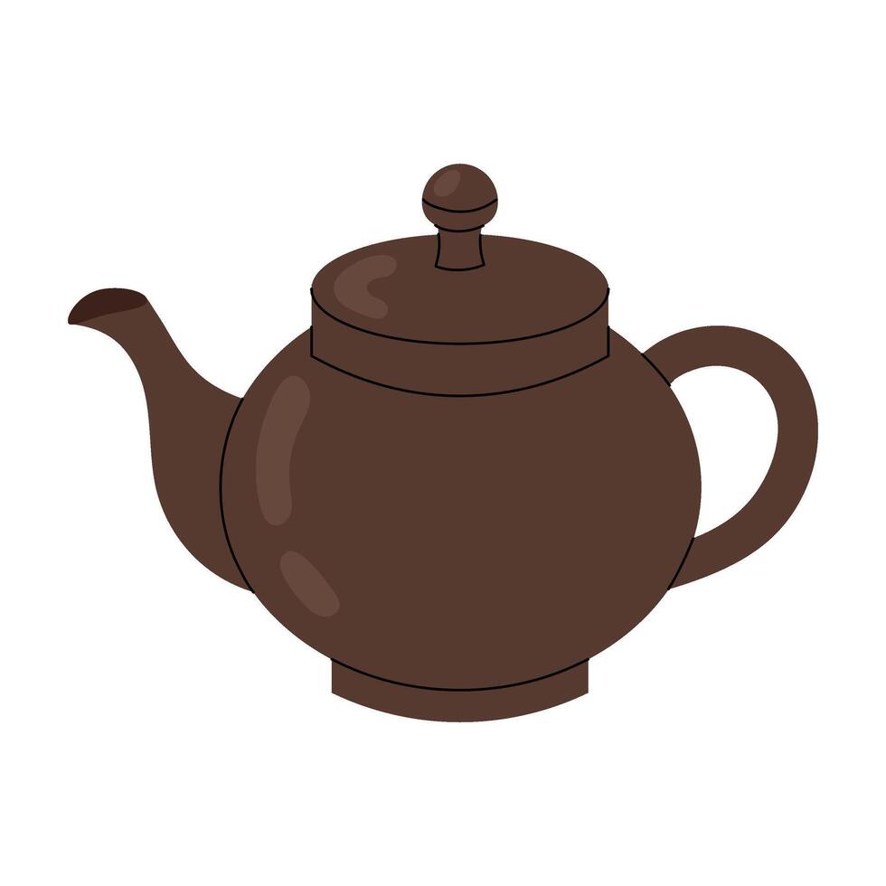 Teapot. Teaware. Kitchenware. Ceramic or clay teapot icon on white background. vector