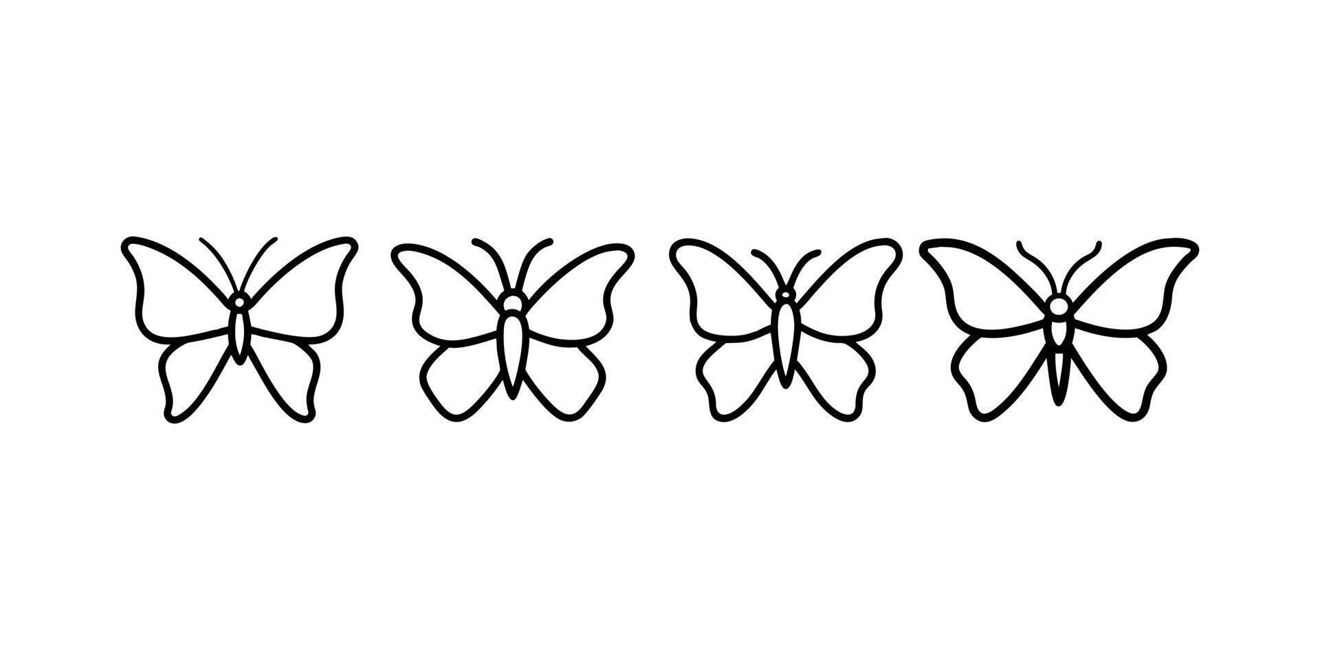 Set of butterfly silhouette outline icons, logo, illustrations. vector