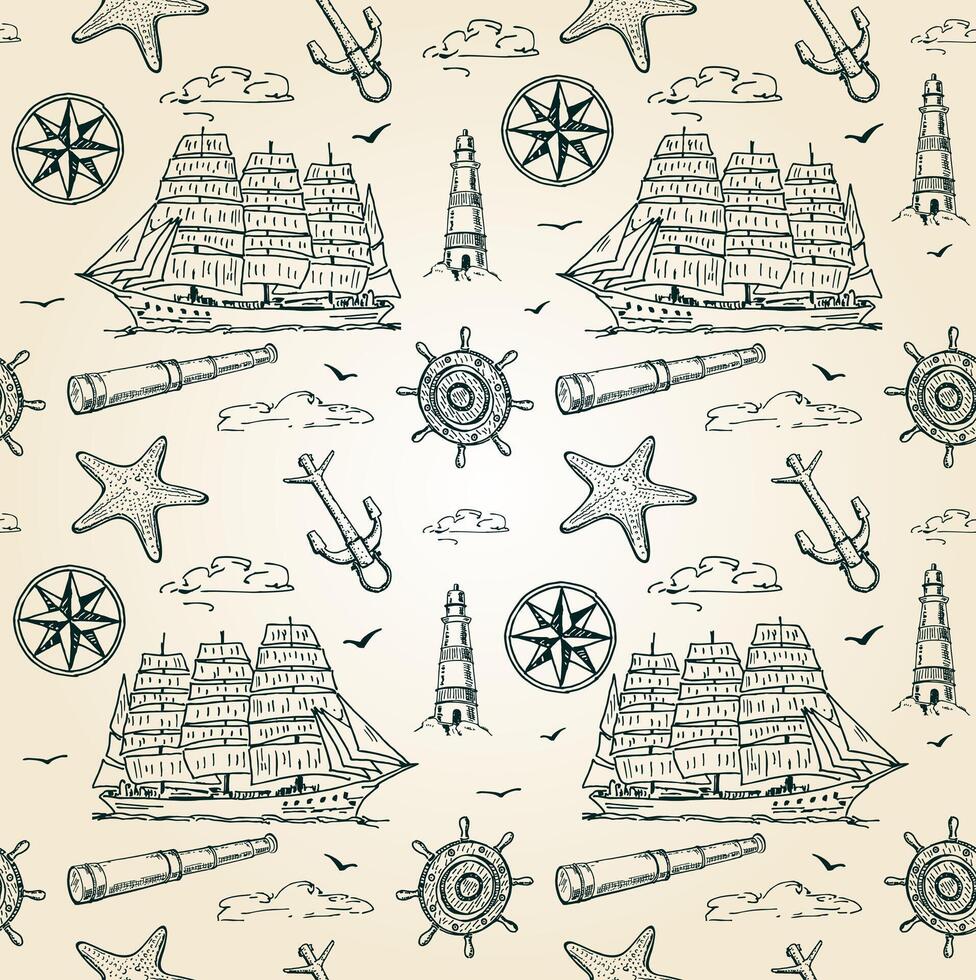 Nautical elements seamless pattern. Sea background. Marine pattern. abstract seamless pattern on the theme of travel, adventure and discovery vector