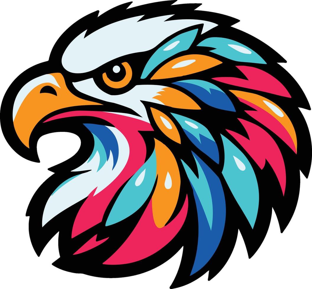 an eagle head with colorful feathers vector