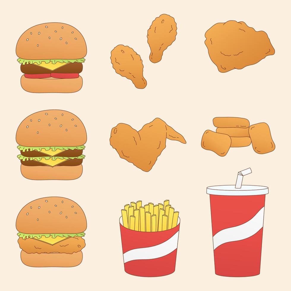 hamburger fried chicken set vector