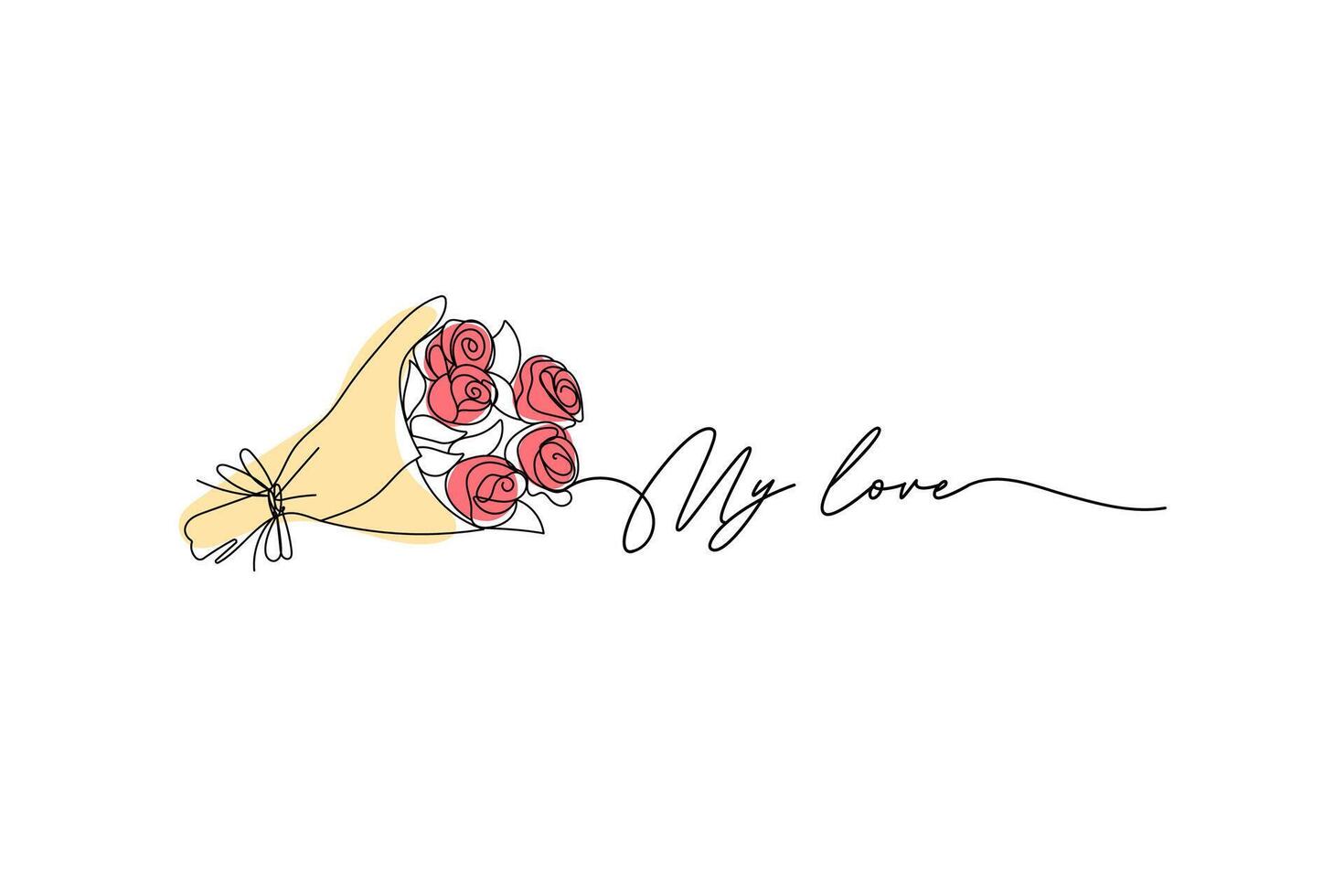My love, a bouquet of roses. One solid black line . for greeting card design vector