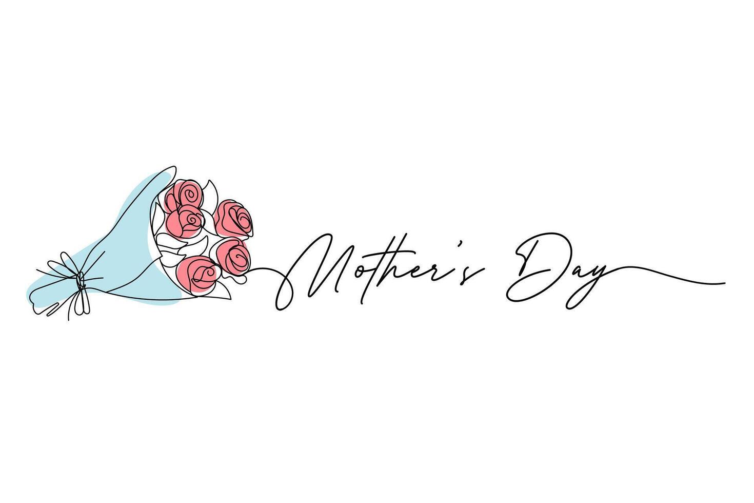 Mother's day, bouquet of roses, colorized. One solid line and text. for greeting card design vector