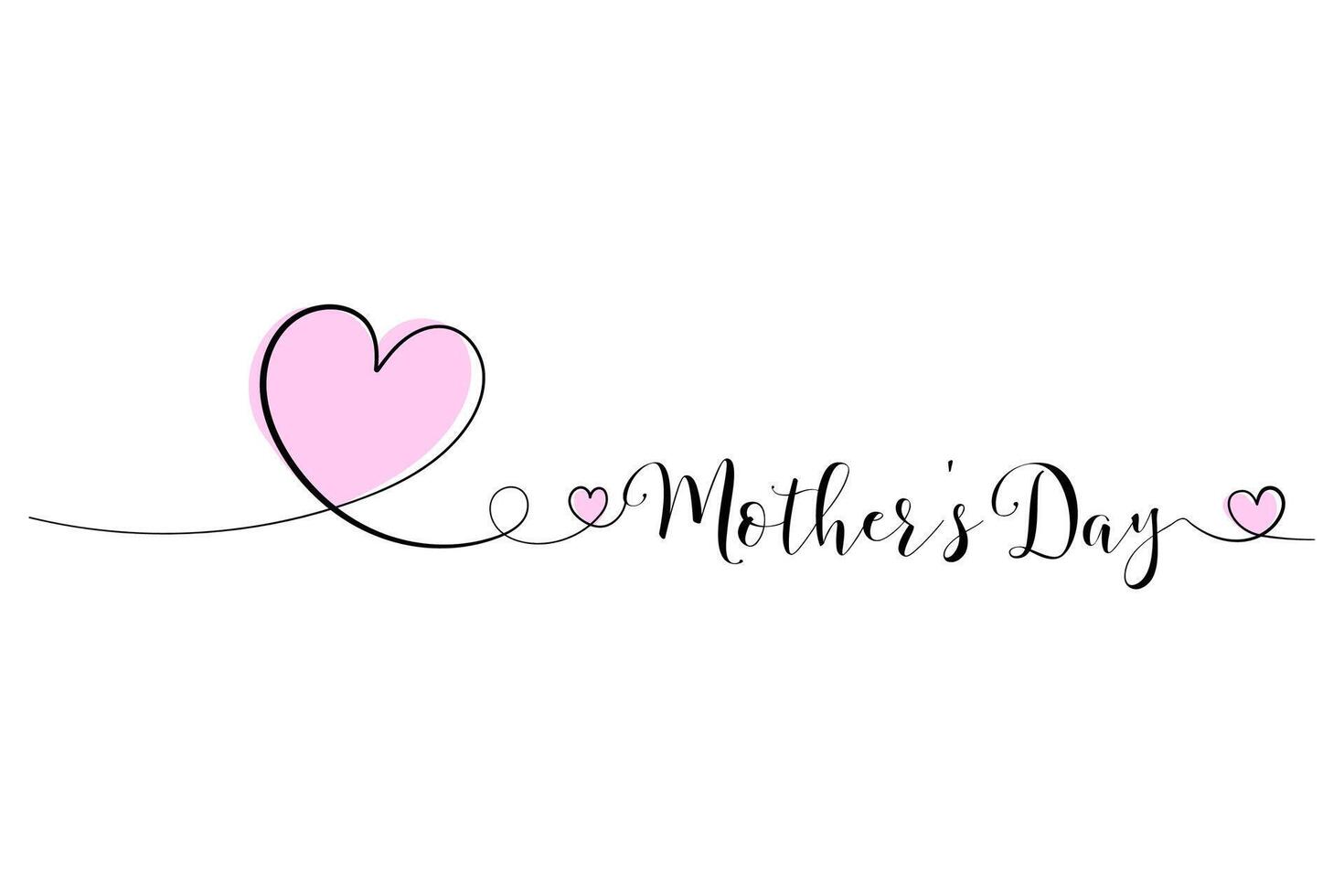 Mother's Day, Heart. Line drawing, one solid line and text. for greeting card design vector
