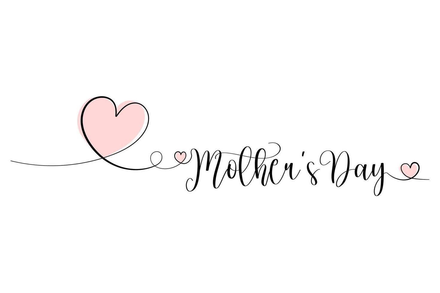 Mothers Day, heart. One solid line and text. for greeting card design vector
