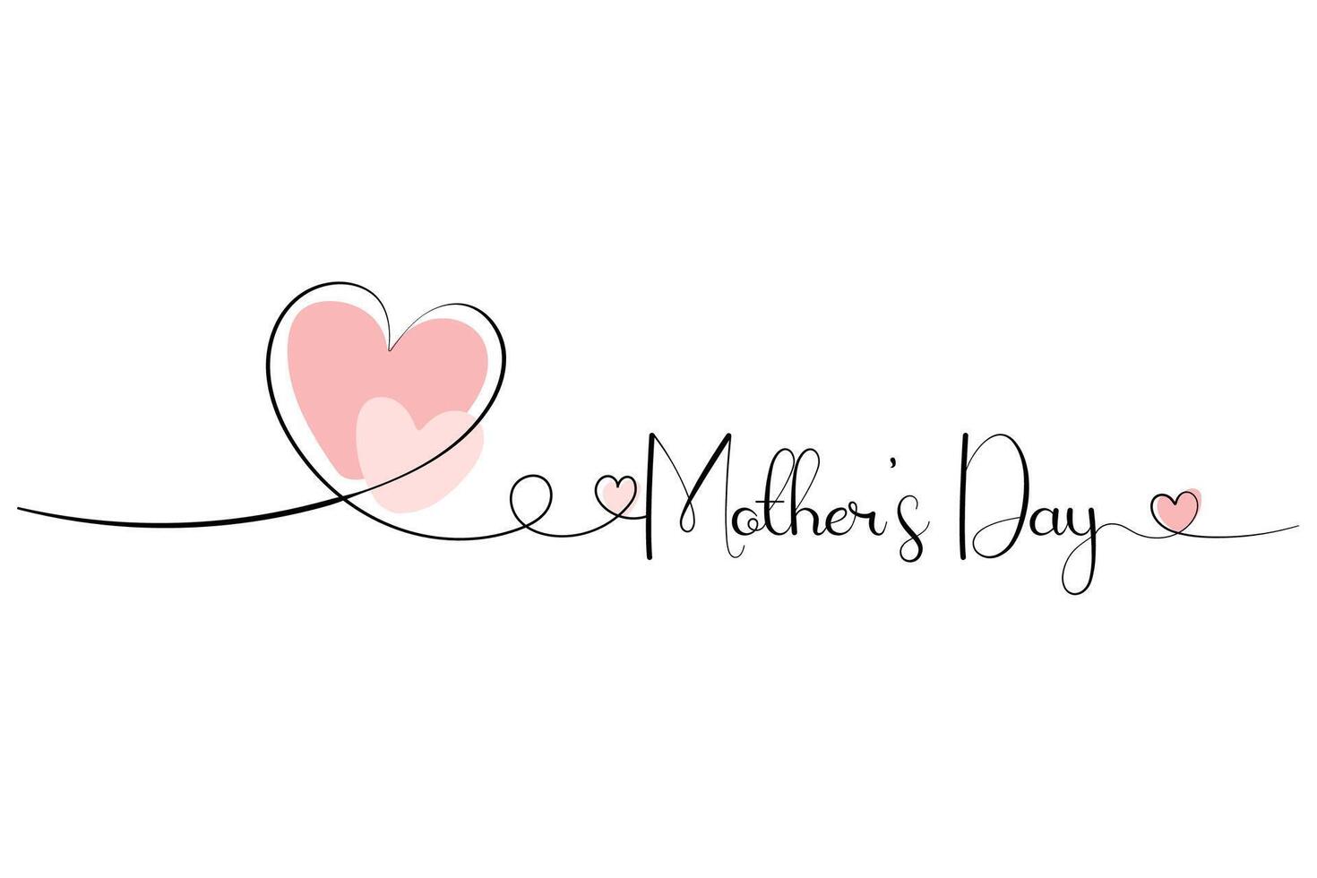 Mothers Day, heart. One solid line and text. for greeting card design vector