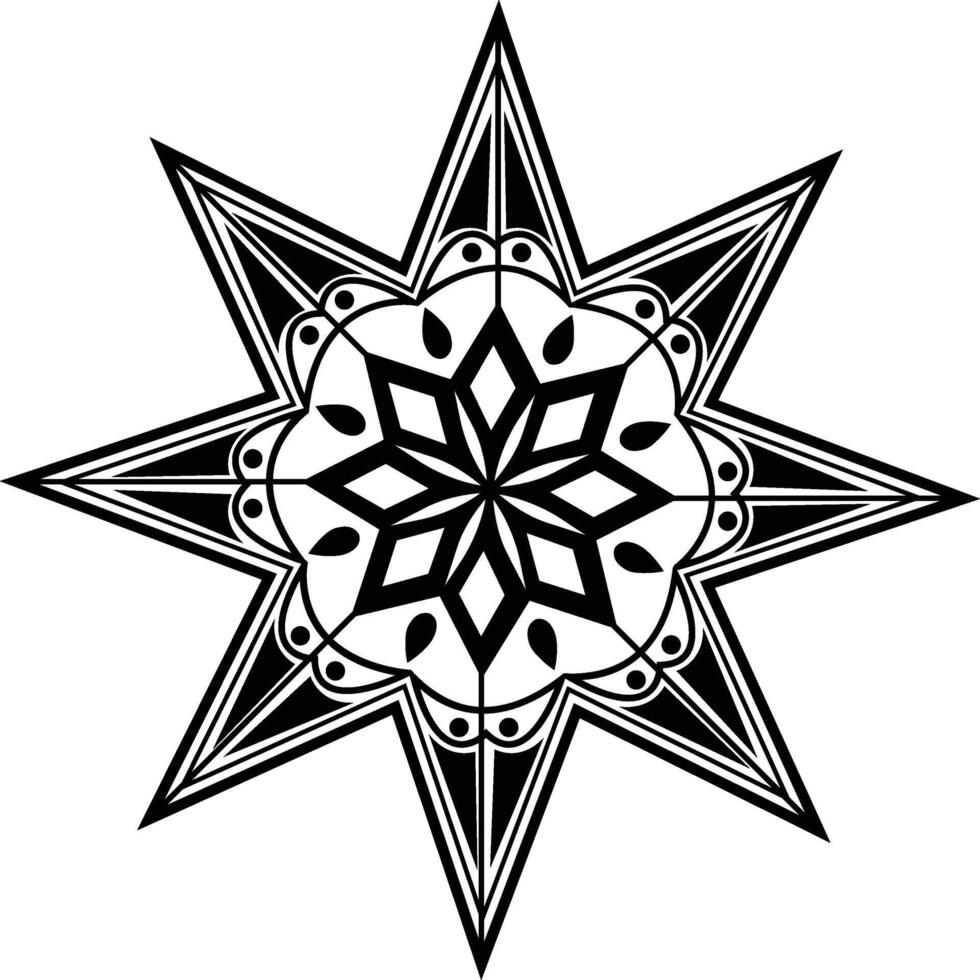 a black and white drawing of a star with a geometric design vector