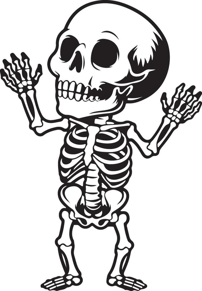 a cartoon skeleton is standing with his arms up vector