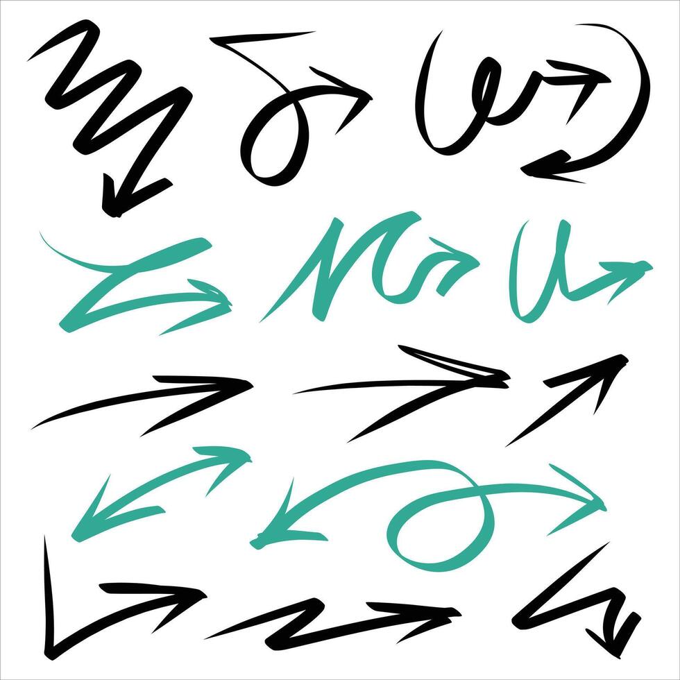 Hand drawn arrow collection. Mark here. vector