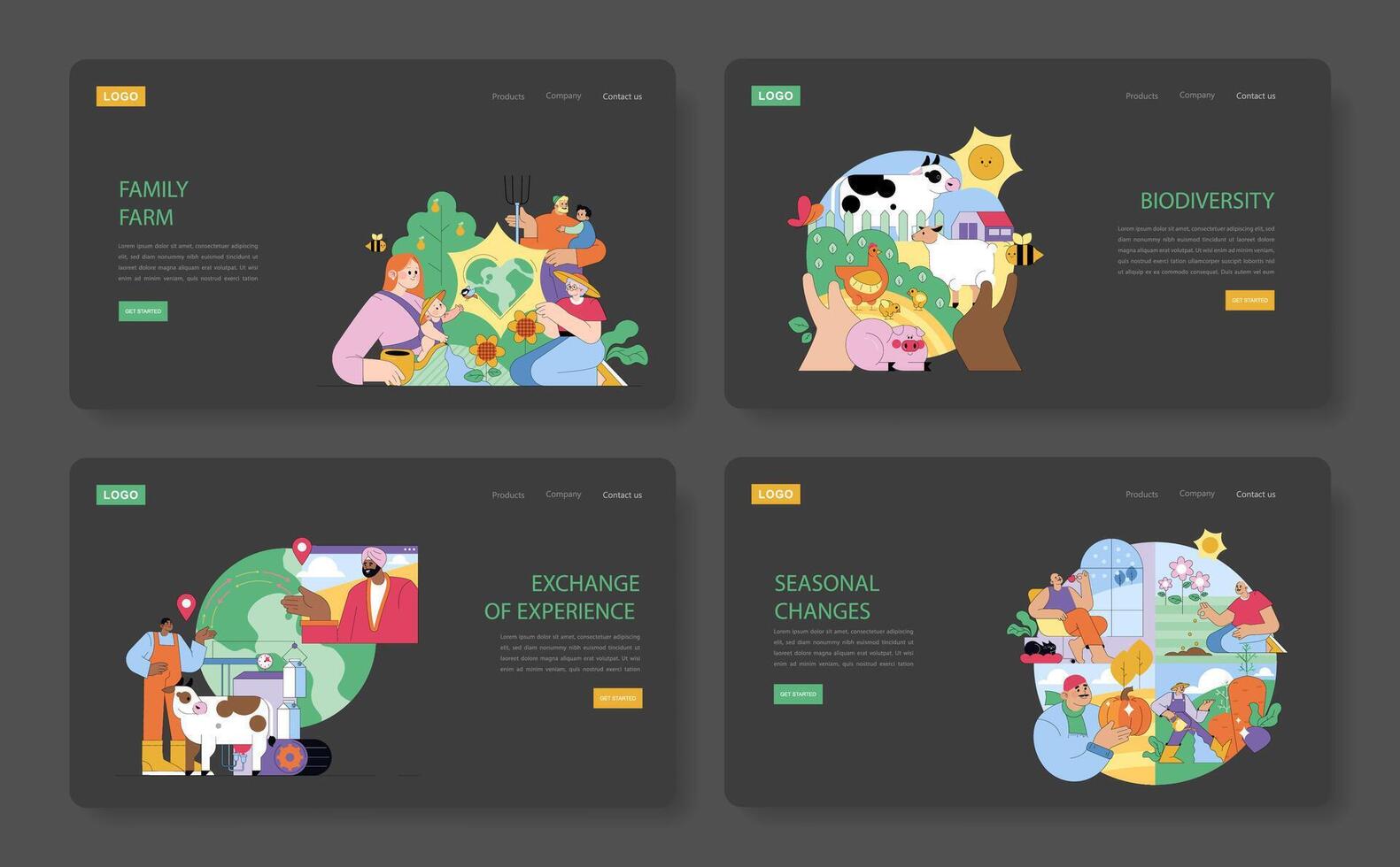 Vibrant and Colorful Illustrations Representing Various Sustainable Farming Concepts and Practices vector