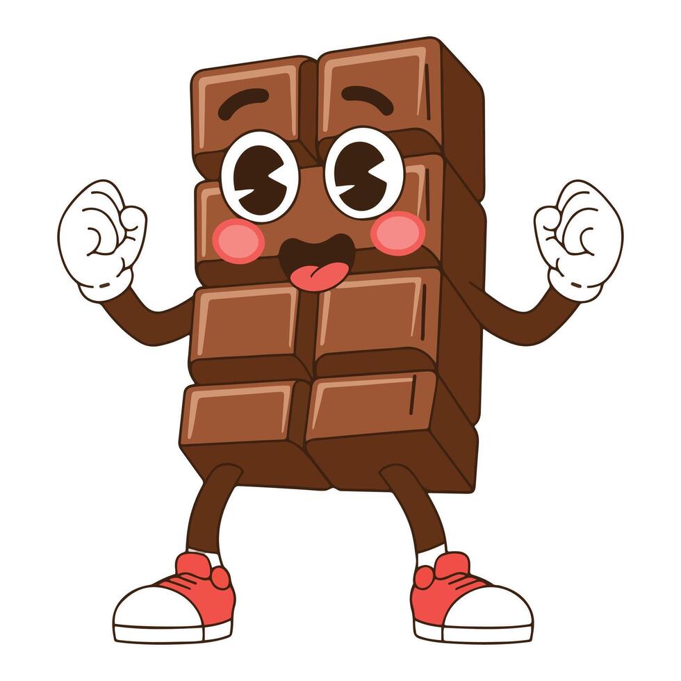 Cute chocolate bar character with a funny face, looking strong and healthy. Cartoon illustration, isolated on white. Ideal for mascot or emoticon designs. vector