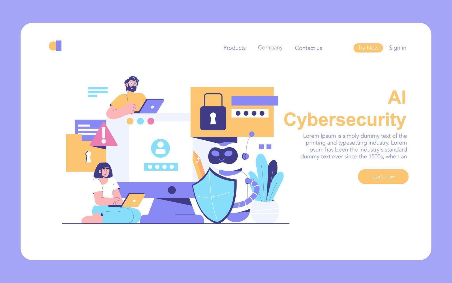 AI Cybersecurity. Flat Illustration vector